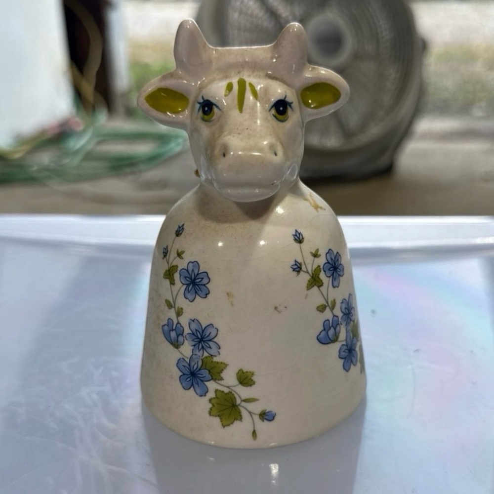 Vintage Floral Ceramic Cow Bell Figurine